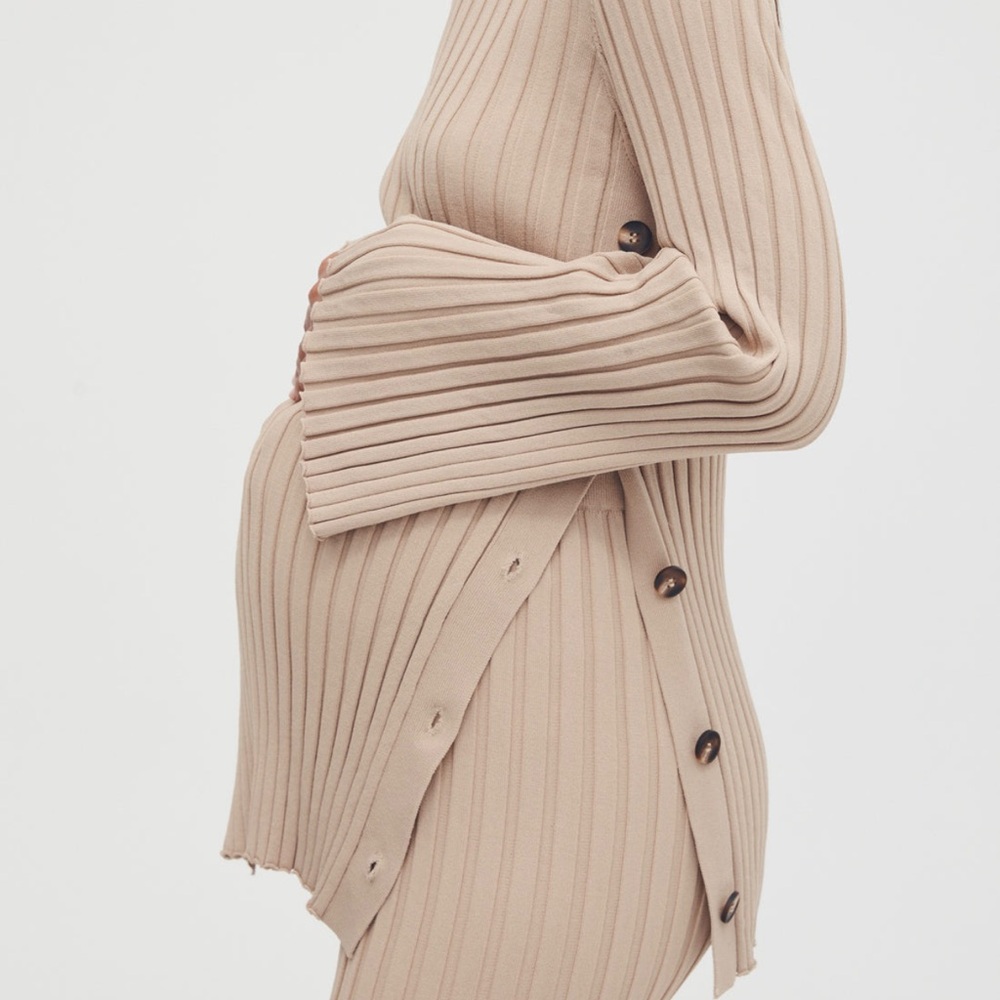 SET 
Ribbed Beige Maternity Sweater with Button Detail and pants set